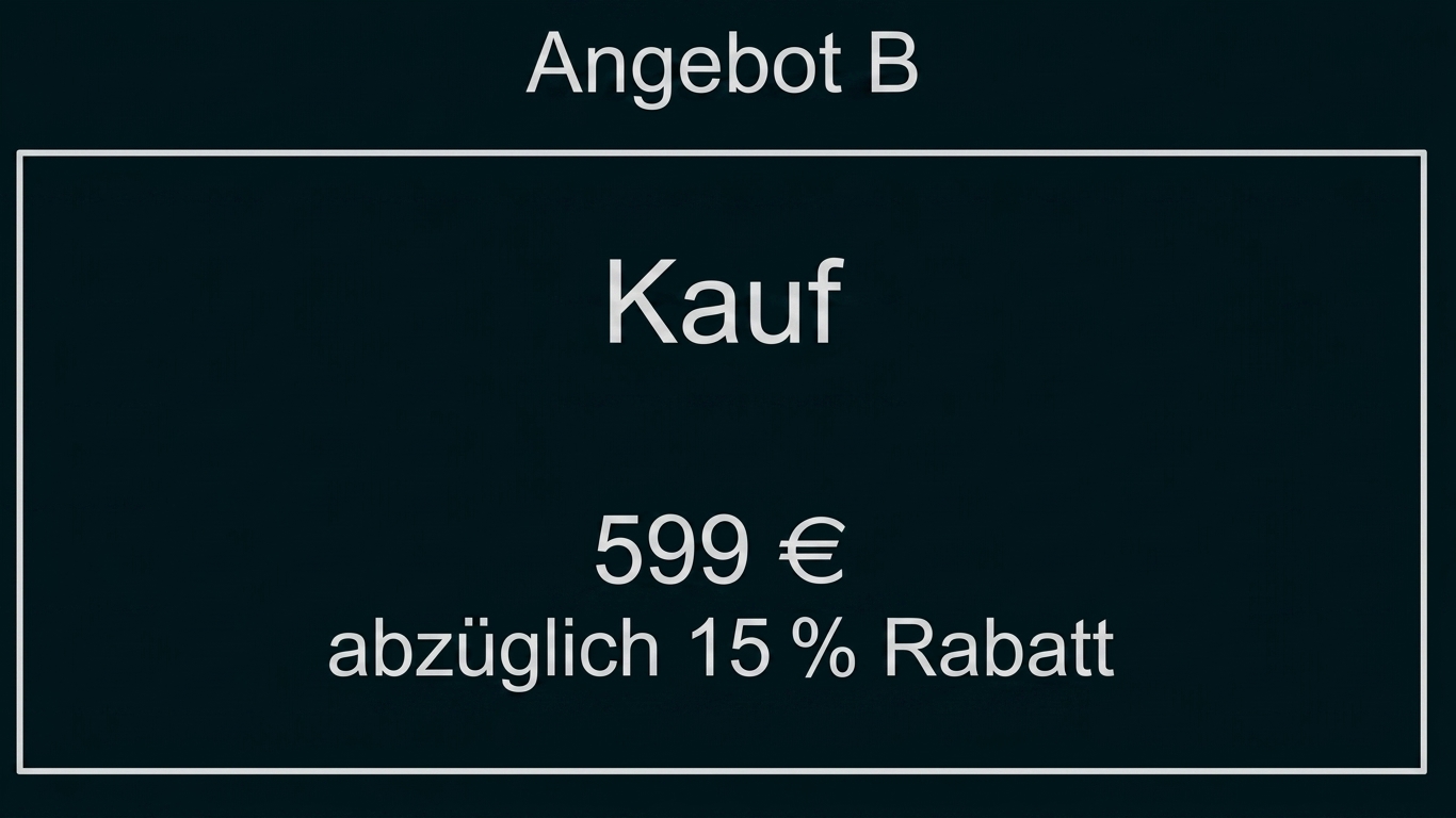 Angebot B mit Kaufpreis 599 € und 15 % Rabatt
